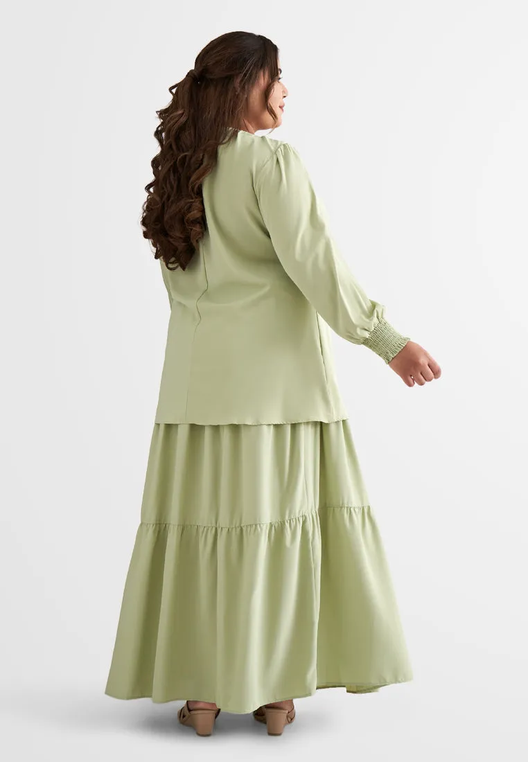 Sarah Puff Sleeve Smock Sleeve Blouse - Green