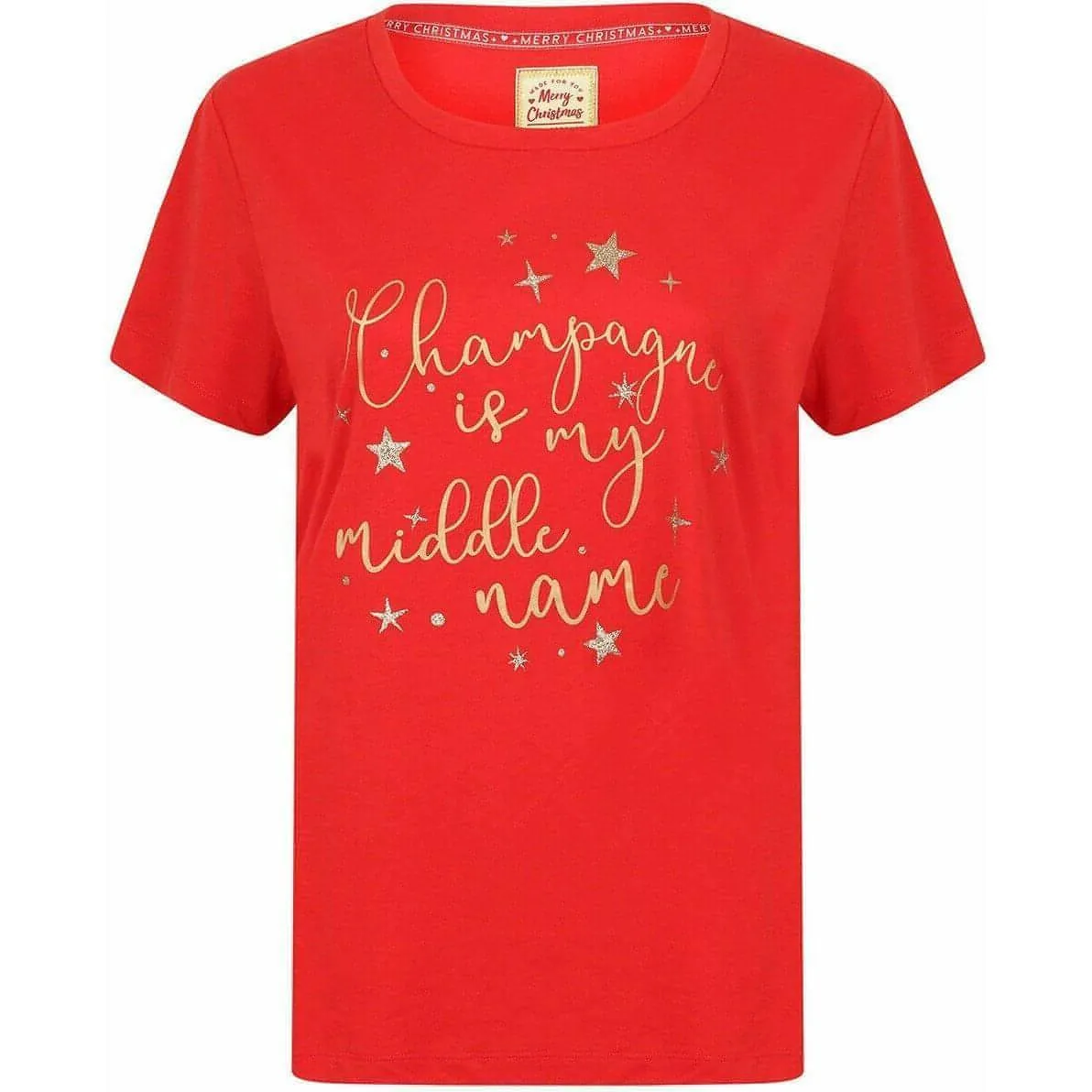 Season's Greetings Xmas Bubbly Womens Christmas Short Sleeve Top - Red