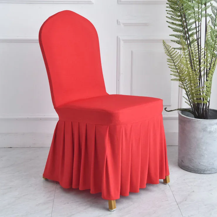 Stretchy  Elastic Dining Chair Cover Slipcovers with Skirt Furniture Protector Home Ceremony Banquet Wedding Party - Chair Skirts