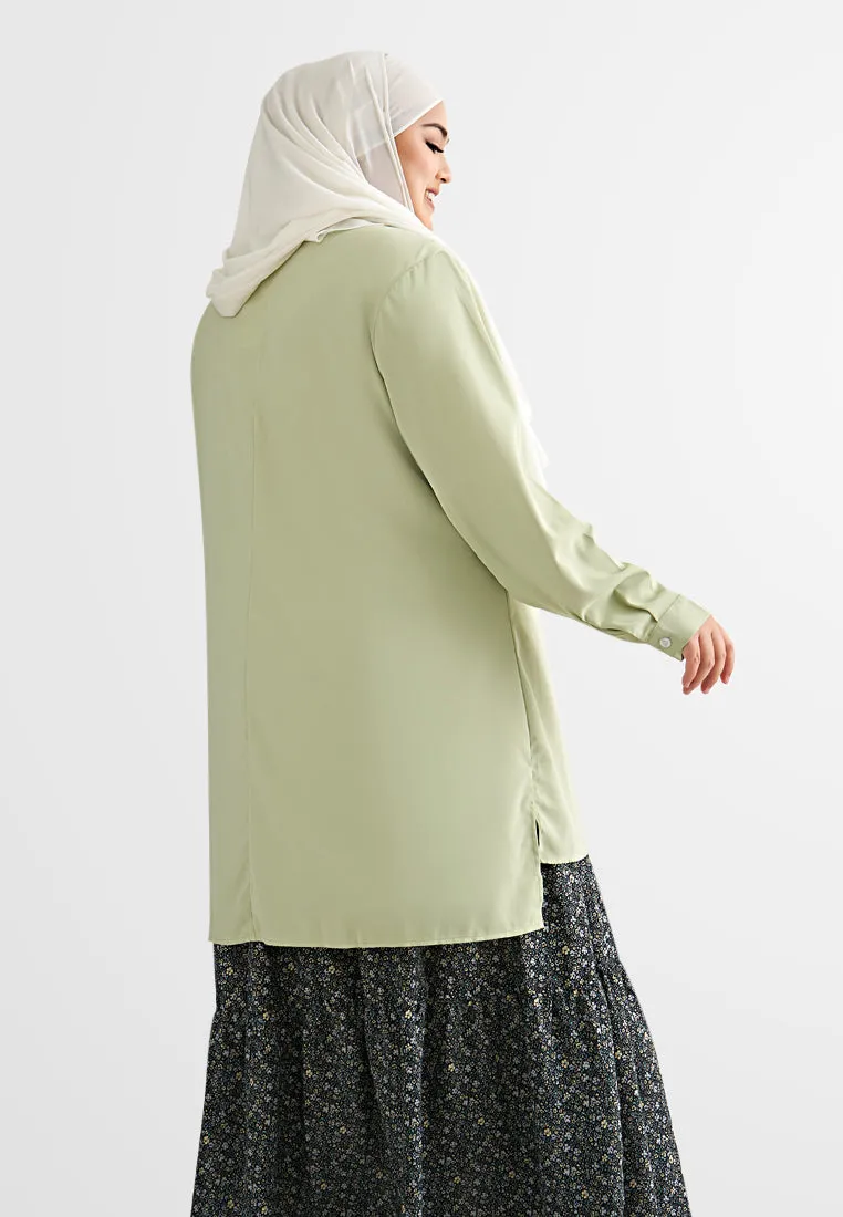 Tabbi Stand Collar Half Button Blouse - Green