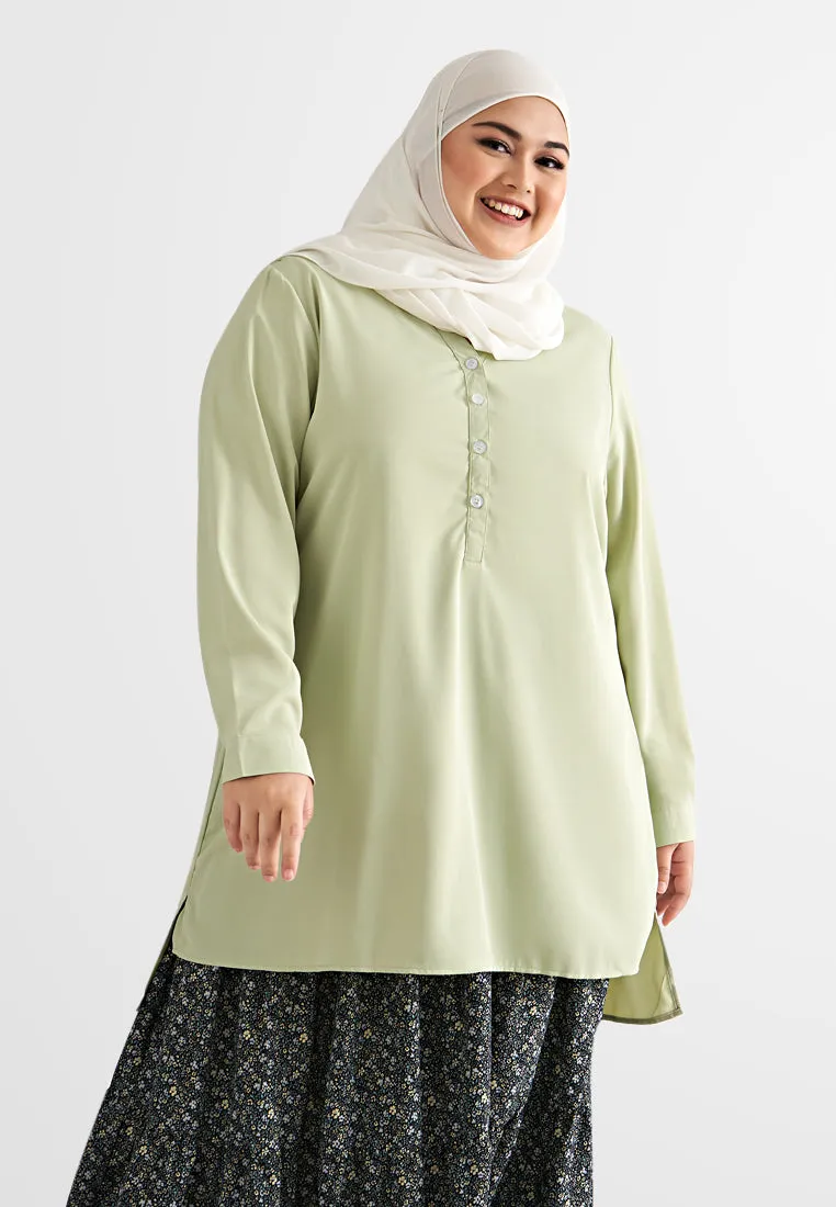 Tabbi Stand Collar Half Button Blouse - Green