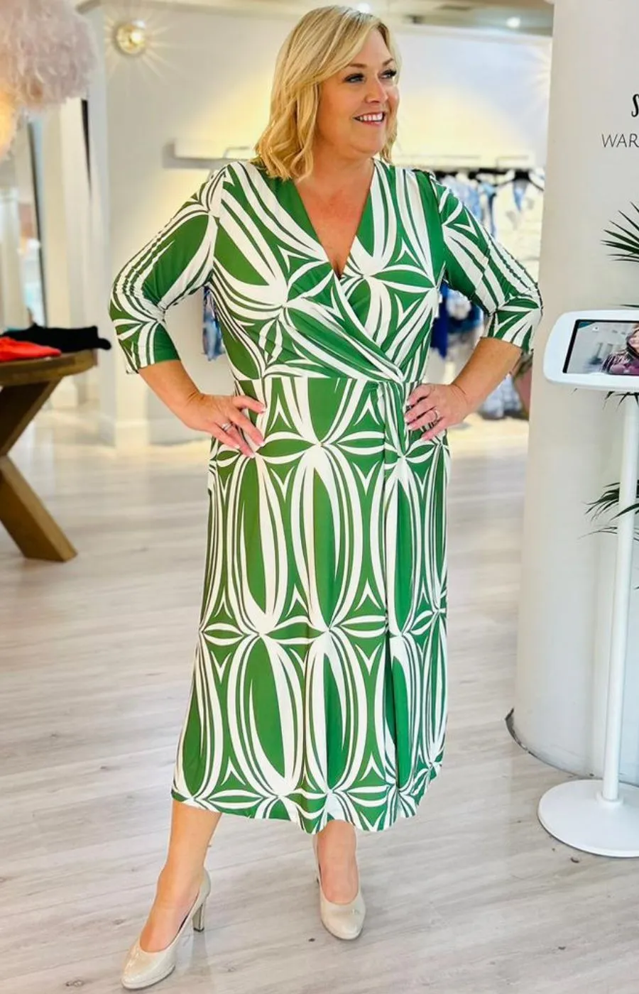 Ulla Popken Faux Wrap Dress in Green