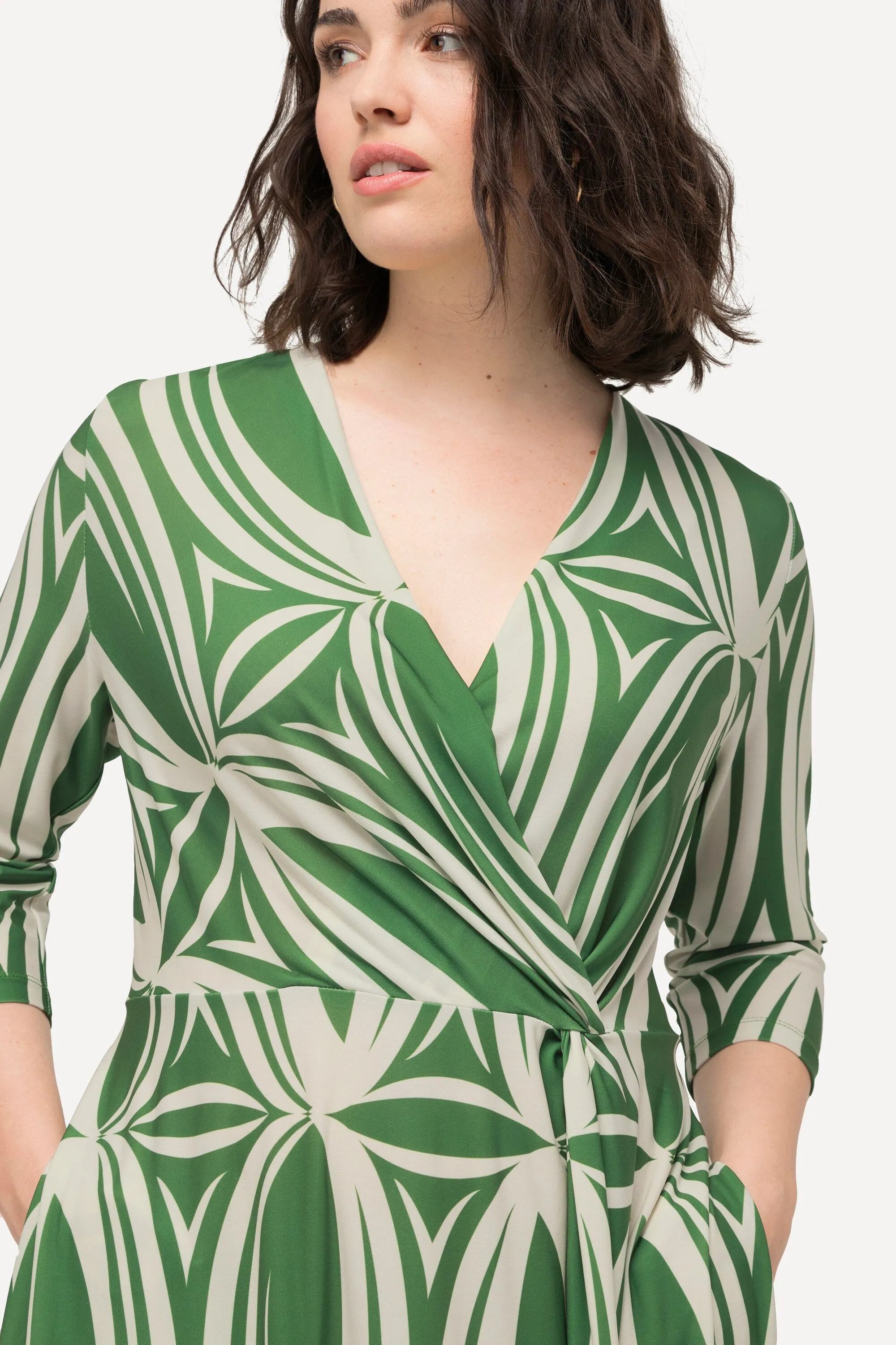 Ulla Popken Faux Wrap Dress in Green