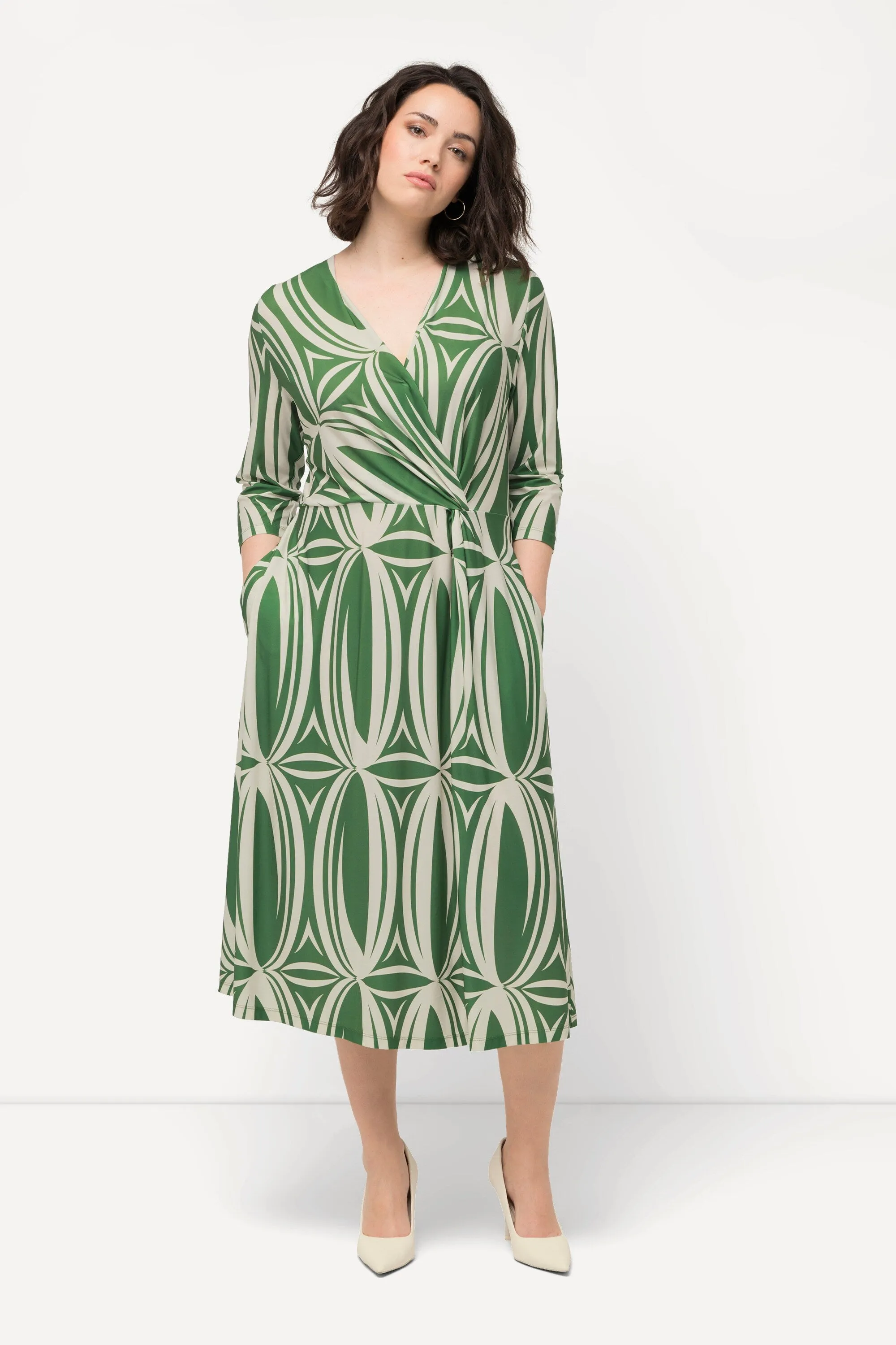 Ulla Popken Faux Wrap Dress in Green