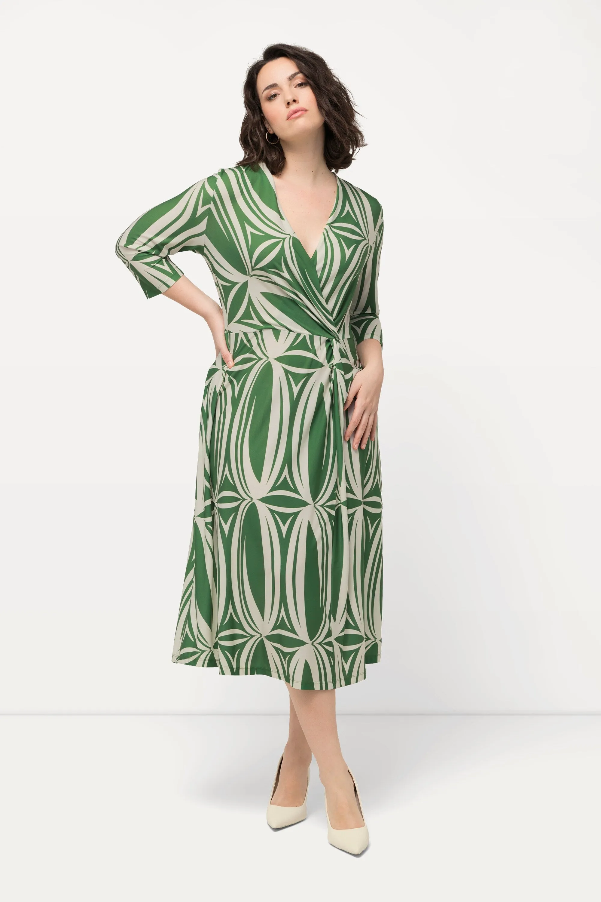 Ulla Popken Faux Wrap Dress in Green