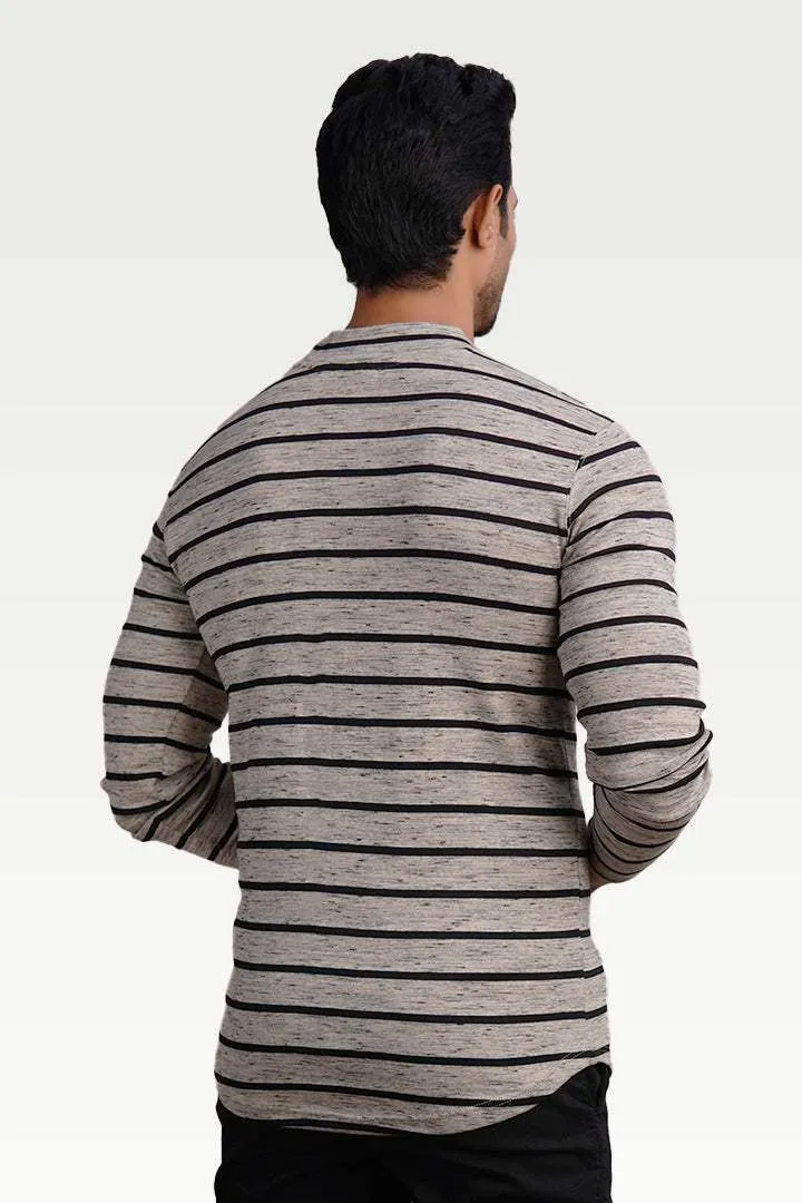 Vanilla Whisper Mock Neck Striped Sweatshirt