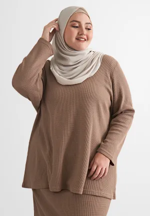 Wafah Long Sleeves Waffle Top - Coco Brown