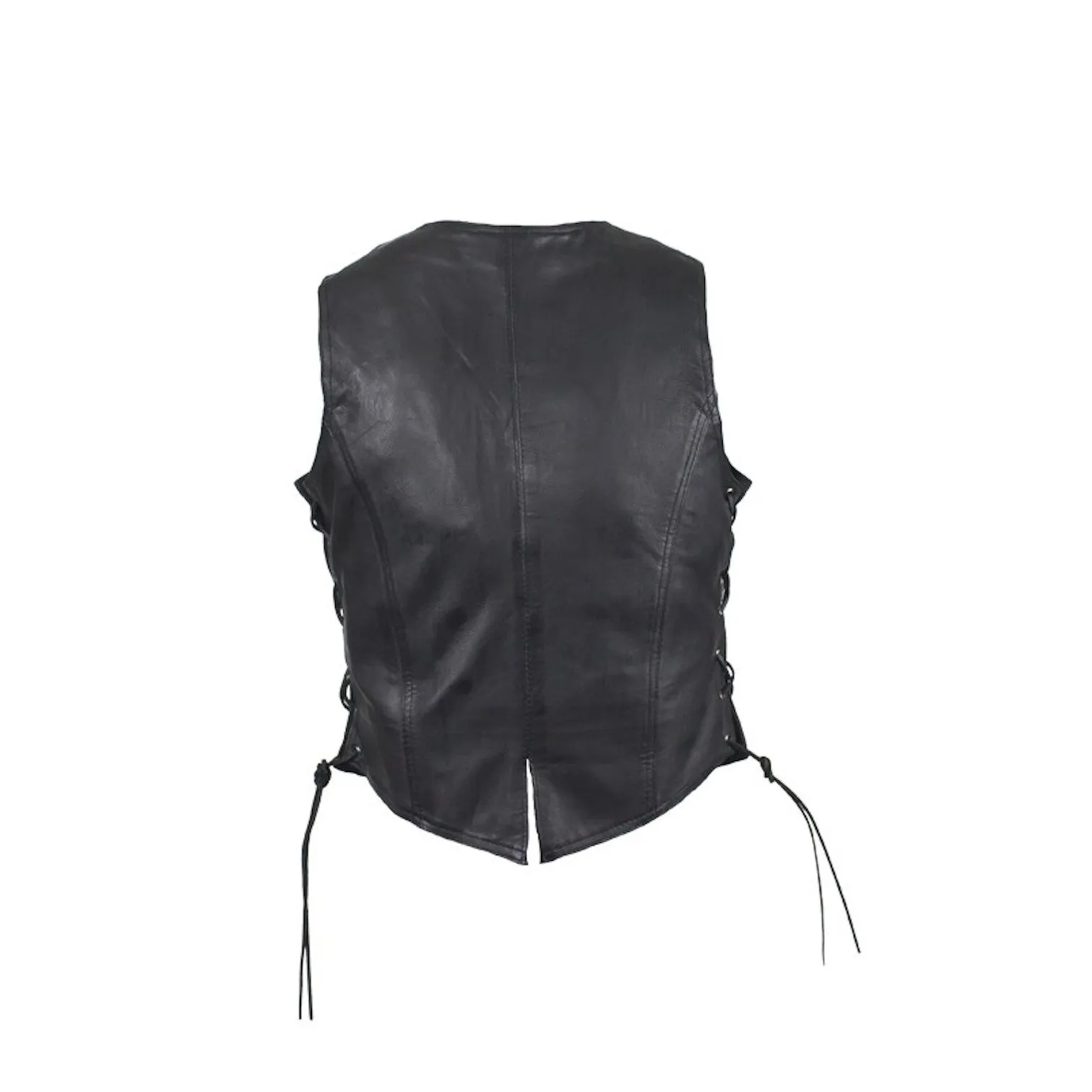 Women's Black Lambskin Leather Motorcycle Vest With Side Laces