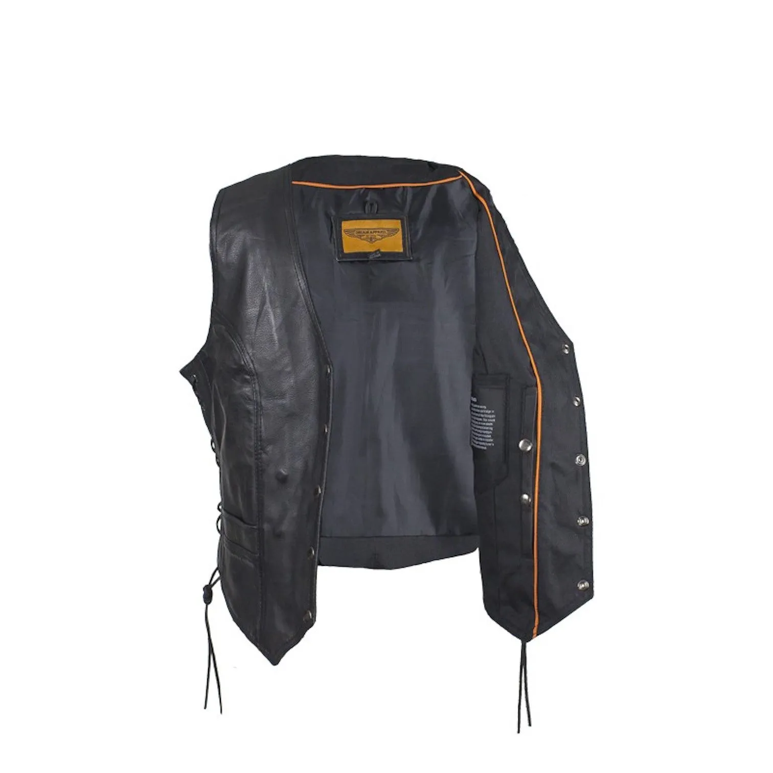 Women's Black Lambskin Leather Motorcycle Vest With Side Laces